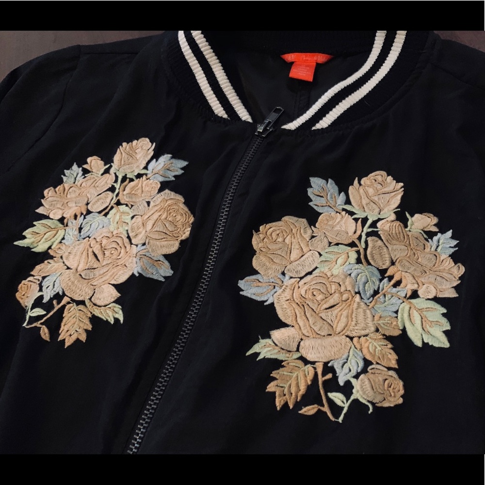 Embroidered floral varsity jacket